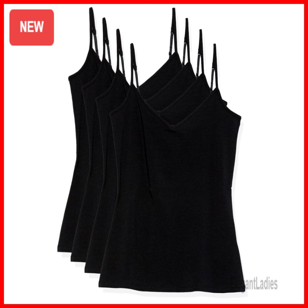 Slim Fit Cotton Jersey V-Neck Layering Cami Pack Of 4 Plus Size